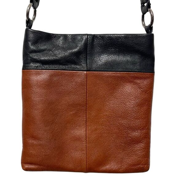 BRIGHTON Colorblock Brown Black Leather Crossbody Bag - Picture 6 of 16